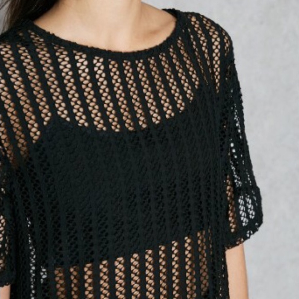 Kendall + Kylie Black Mesh Knit Top NWT